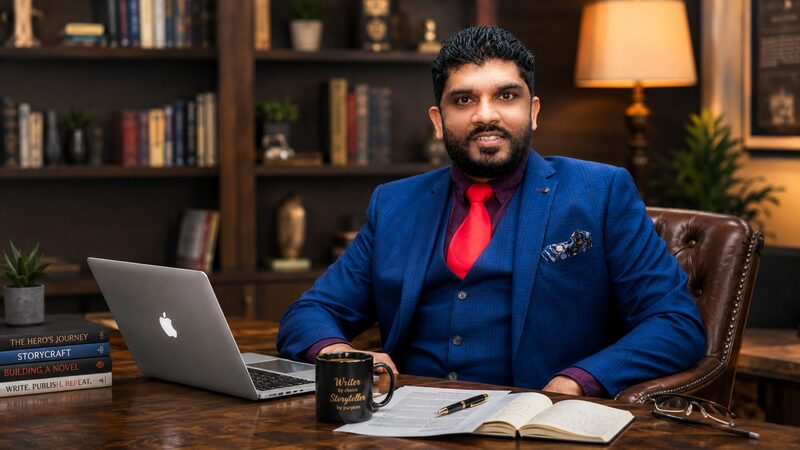 Dinesh Deckker, author and researcher, at his writing desk